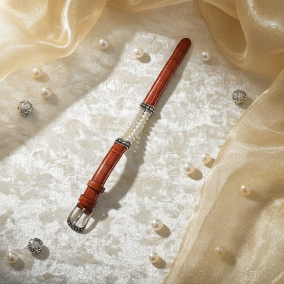 Honora Pearl & Red Leather Bracelet adjustable watch band - Picture 6 of 9